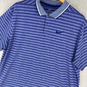 Nike Dri Fit Golf Polo Shirt Mens XL Blue Stripe‎ Short Sleeve Standard Fit
